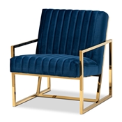 Baxton Studio Janelle Luxe and Glam Royal Blue Velvet Fabric Upholstered and Gold Finished Living Room Accent Chair